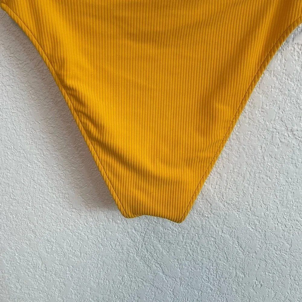 Frankies Bikinis Jenna Ribbed High Waist Cheeky Bikini Bottom Citrus Orange M